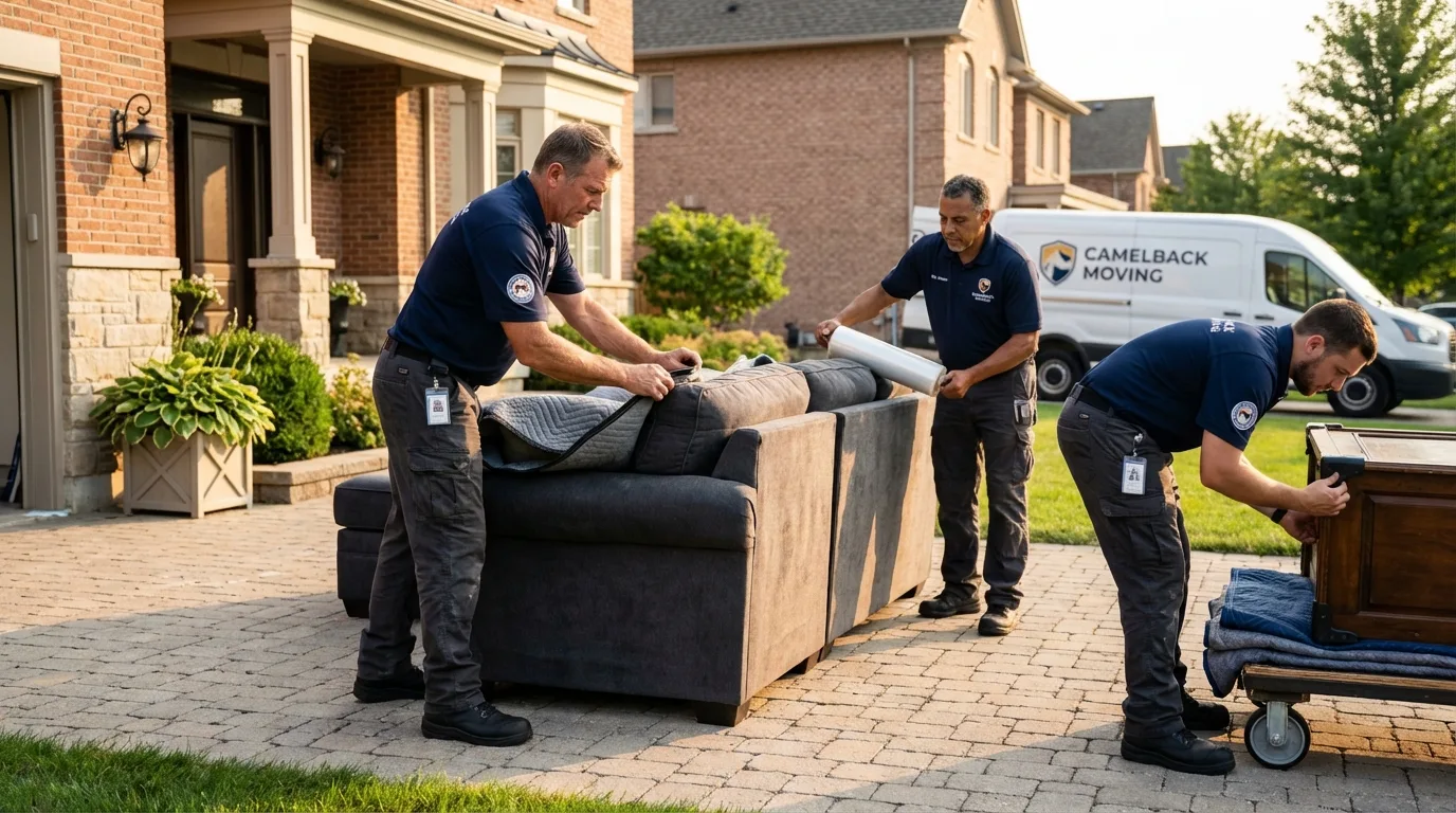 Large estate moving crew wrapping furniture in Cos Cob, CT